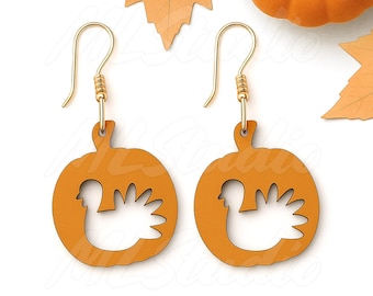 Pumpkin Turkey Earrings SVG, Thanksgiving Earrings Svg, Fall Jewelry Svg, Autumn Earrings Svg, Glowforge Svg, Cricut Laser Cut File, Digital