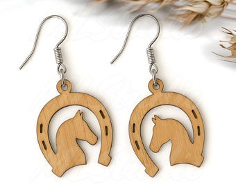 Horseshoe Earrings SVG, Horse Earrings SVG, Wood Earring Svg, Engraving Pattern Svg, Western Laser Cut Earring, Glowforge svg