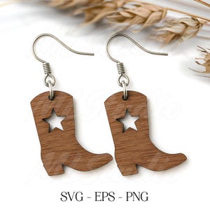 Cowboy Boots Earring Svg, Western Earrings SVG, Wood Earring Svg, Engraving Pattern Svg, Western Laser Cut Earring, Glowforge svg