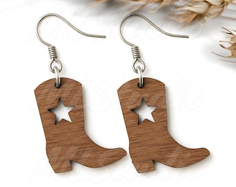 Cowboy Boots Earring Svg, Western Earrings SVG, Wood Earring Svg, Engraving Pattern Svg, Western Laser Cut Earring, Glowforge svg