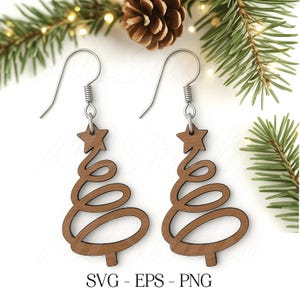 Christmas Tree Earring SVG, Spiral Tree Earrings, Christmas Wood Earring SVG, Holiday Earrings Glowforge File, Laser Cut Earrings Template