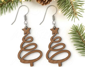 Christmas Tree Earring SVG, Spiral Tree Earrings, Christmas Wood Earring SVG, Holiday Earrings Glowforge File, Laser Cut Earrings Template