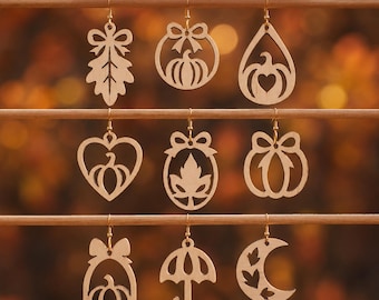 Fall Earrings SVG Bundle, Autumn Leaf Earring Svg, Pumpkin Earring Svg, Cute Fall Jewelry Svg, Boho Earring Svg, Glowforge Earrings Svg