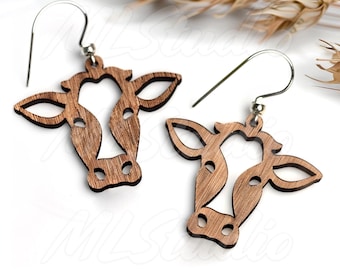 Cow Earrings SVG, Cow Head Earring SVG, Engraving Pattern Svg, Wood Earring Svg, Earrings Glowforge svg, Laser Cut File
