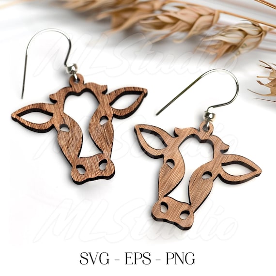 Cow Earrings SVG, Cow Head Earring SVG, Engraving Pattern Svg, Wood Earring Svg, Earrings Glowforge svg, Laser Cut File