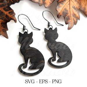 Brincos de gato preto SVG, Brinco de gato preto fofo Svg, Padrão de gravura Svg, Brinco de madeira Svg, Brinco de Halloween Svg, Brincos Glowforge svg