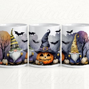 Halloween Gnomes 15oz Mug Wrap Png, Digital 15oz Mug Design PNG, Pumpkin Mug Png, Fall Png, Gnomes Sublimation, Gnome Mug Wrap, Bats Png