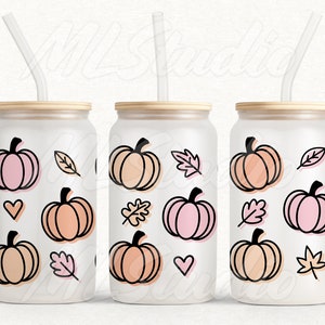 Cute Fall Pumpkins 16oz Can Glass Svg, Autumn Svg, 16oz Libbey Full Wrap Svg, Halloween Svg, Libbey Template, Fall Pumpkins Svg, Pumpkin Png