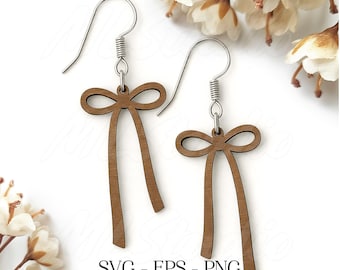 Coquette Bow Earring SVG, Bow Earring Svg, houten oorbel Svg, houten sieraden Svg, oorbellen Glowforge-bestand, lasergesneden oorbellen sjabloon