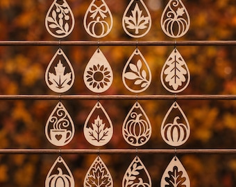 Fall Teardrop Earrings SVG Bundle, Autumn Leaf Earring Svg, Pumpkin Earring Svg, Sunflower Earring Svg, Laser Cut Files, Glowforge xTool Cnc