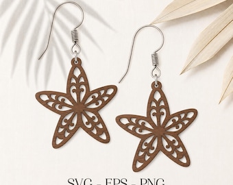 Starfish Earring SVG, elegante zeester oorbellen SVG, Boho Earring Svg, gravure patroon Svg, houten oorbel, oorbellen Glowforge, lasergesneden