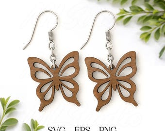 Vlinder oorbellen SVG, oorbel Svg, gravure patroon Svg, houten oorbel Svg, oorbellen Glowforge svg, vlindervleugels Svg, Laser Cut Earring