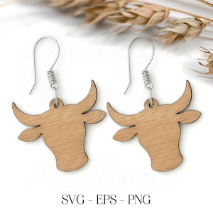 Cow Earrings SVG, Bull Head Earring SVG, Engraving Pattern Svg, Wood Earring Svg, Earrings Glowforge svg, Laser Cut File