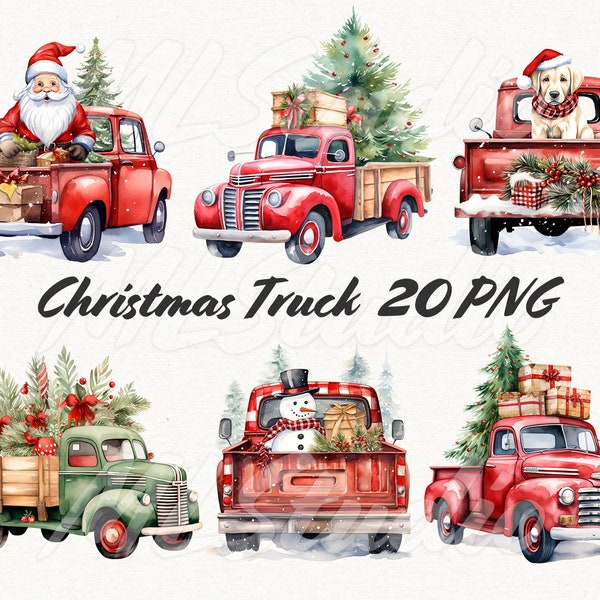 Weihnachten LKW Clipart Png, Weihnachten Clipart, Aquarell Weihnachten LKW Png, Weihnachtsdekor Png, Scrapbooking Png, Vintage LKW Clipart