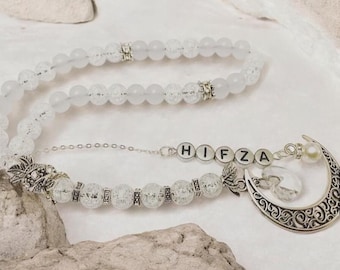 白いガラスのパーソナライズされた祈りのビーズTasbih