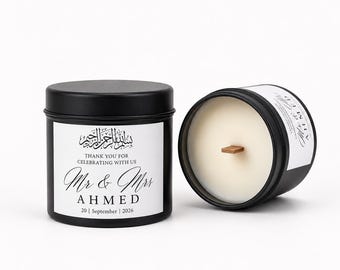 Velas de cera de soja personalizadas para bodas, velas de agradecimiento para Nikkah.