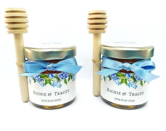 Tarros de miel 100% pura de 45 g. Recuerdos de boda personalizados.