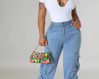 Cargo Jeans Women | Multi Pocket Baggy Denim Pants | Streetwear Utility Jeans | Wide Leg Cargo Pants | Casual Denim Trousers