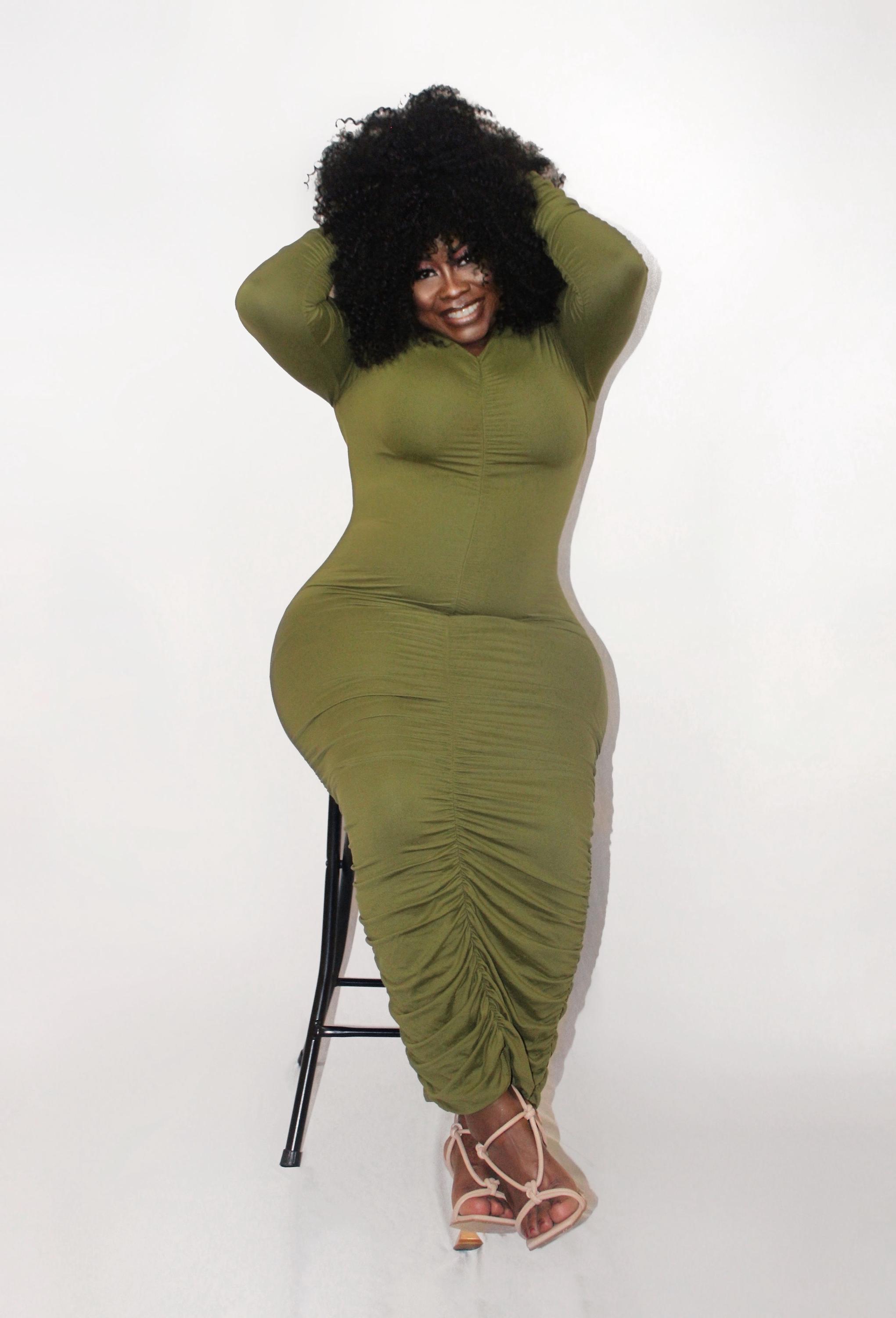 green emerald velvet dress Amelia Sage Ruched Midi Dress main image 0