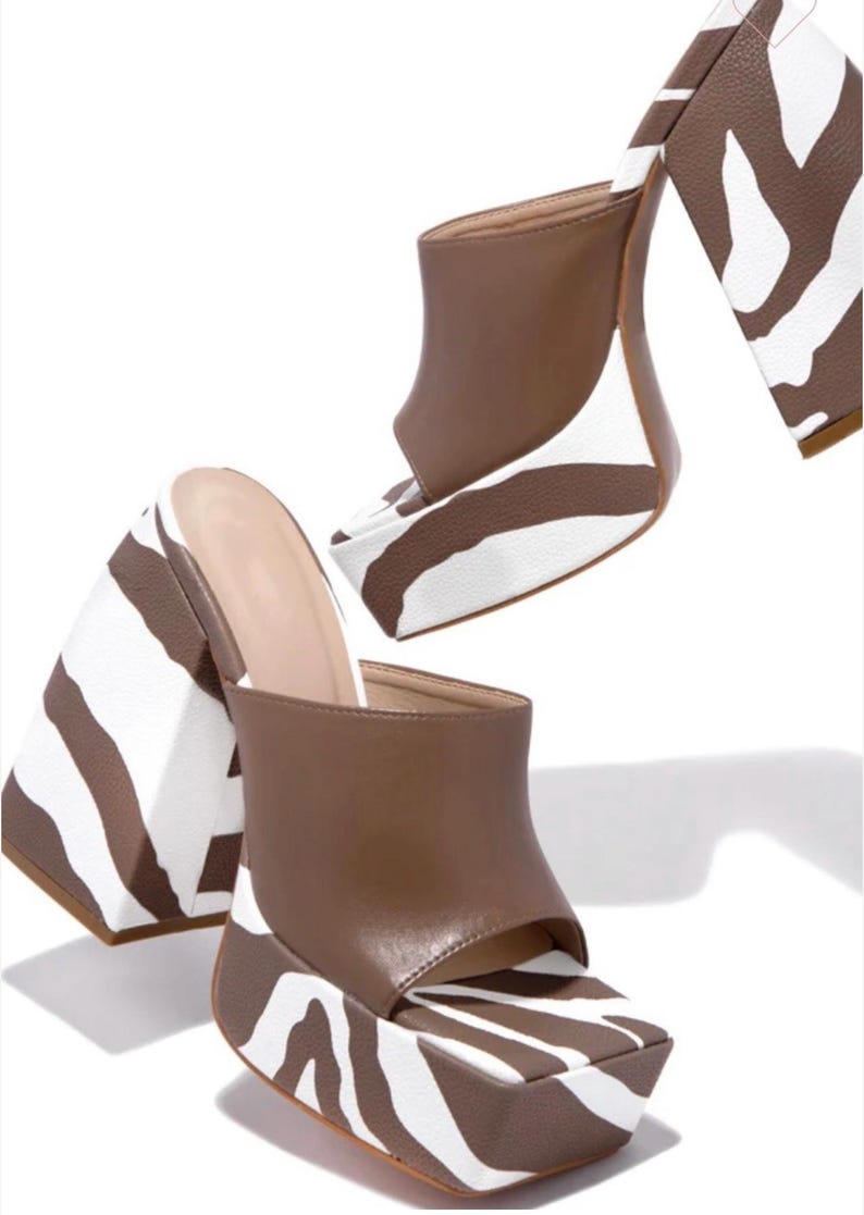 Open Toe Cow Print Clogs with Heel