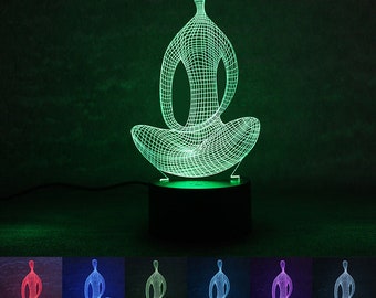 3D 7 Color Changing Yoga LED Meditation Of Acrylic Night Light Bedroom Illusion Lamp Livingroom Bedside Decor