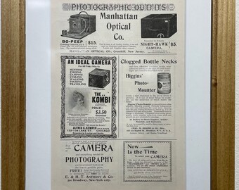 1895 Camera Advertisement, Handmade Wooden Frame, “The Century Magazine” Antique Magazine, Vintage Wall Art, Home Decoration