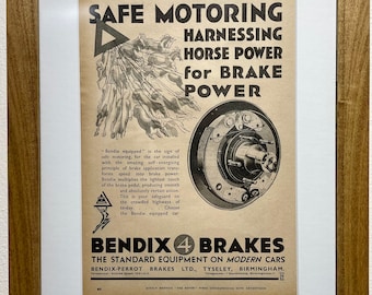 1931 Bendix Brakes Advertisement, Handmade Wooden Frame, “The Motor” Antique Magazine, Vintage Wall Art , Home Decoration