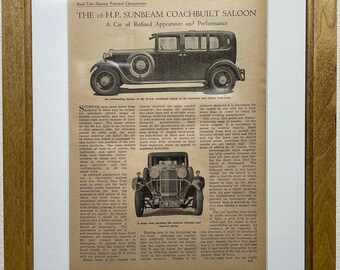 1931 Sunbeam Advertisement, Handmade Wooden Frame, “The Motor” Antique Magazine, Vintage Wall Art, Home Decoration