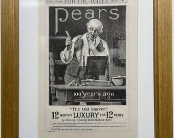 1895 Shaving Advertisement, Handmade Wooden Frame, “The Century Magazine” Antique Magazine, Vintage Wall Art, Home Decoration