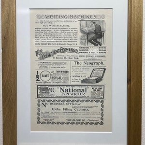 1895 Typewriter Advertisement, Handmade Wooden Frame, “The Century Magazine” Antique Magazine, Vintage Wall Art, Home Decoration