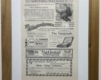 1895 Typewriter Advertisement, Handmade Wooden Frame, “The Century Magazine” Antique Magazine, Vintage Wall Art, Home Decoration