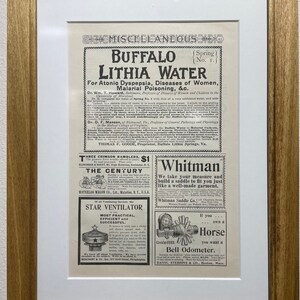 1895 Water Advertisement, Handmade Wooden Frame, “The Century Magazine” Antique Magazine, Vintage Wall Art, Home Decoration