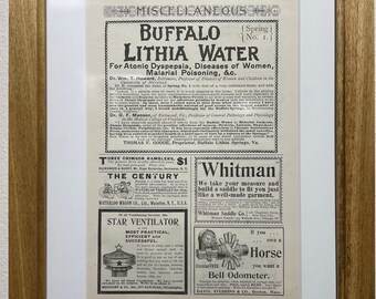 1895 Water Advertisement, Handmade Wooden Frame, “The Century Magazine” Antique Magazine, Vintage Wall Art, Home Decoration