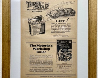 1931 Car Battery Advertisement, Handmade Wooden Frame, “The Motor” Antique Magazine, Vintage Wall Art, Home Decoration