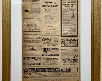 1931 Car Accessories Advertisement, Handmade Wooden Frame, “The Motor” Antique Magazine, Vintage Wall Art, Home Decoration