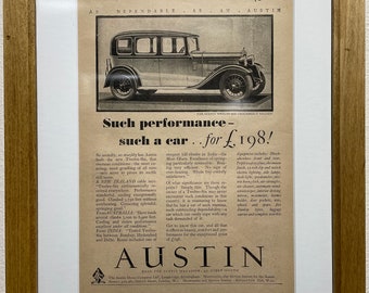 1931 Austin Advertisement, Handmade Wooden Frame, “The Motor” Antique Magazine, Vintage Wall Art, Home Decoration