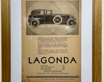 1931 Lagonda Advertisement, Handmade Wooden Frame, “The Motor” Antique Magazine, Vintage Wall Art, Home Decoration