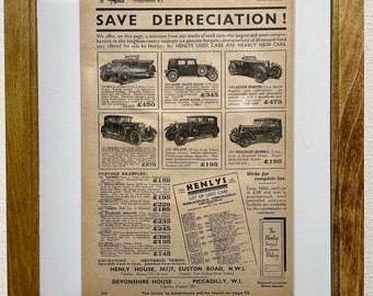 1931 Aston Martin Advertisement, Handmade Wooden Frame, “The Motor” Antique Magazine, Vintage Wall Art, Home Decoration