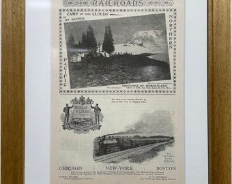 1895 Railroad Advertisement, Handmade Wooden Frame, “The Century Magazine” Antique Magazine, Vintage Wall Art, Home Decoration
