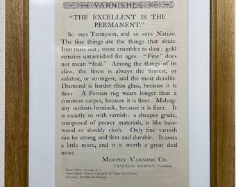 1895 Varnish Advertisement, Handmade Wooden Frame, “The Century Magazine” Antique Magazine, Vintage Wall Art, Home Decoration