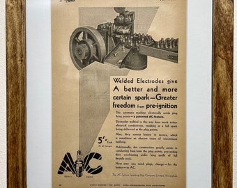 1931 Spark Plug Advertisement, Handmade Wooden Frame, “The Motor” Antique Magazine, Vintage Wall Art, Home Decoration