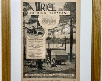 1931 Caravan Advertisement, Handmade Wooden Frame, “The Motor” Antique Magazine, Vintage Wall Art, Home Decoration