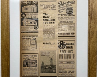 1931 Car Accessories Advertisement, Handmade Wooden Frame, “The Motor” Antique Magazine, Vintage Wall Art, Home Decoration