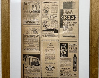 1931 Car Accessories Advertisement, Handmade Wooden Frame, “The Motor” Antique Magazine, Vintage Wall Art, Home Decoration