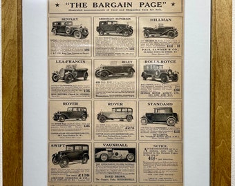 1931 Bentley Advertisement, Handmade Wooden Frame, “The Motor” Antique Magazine, Vintage Wall Art, Home Decoration