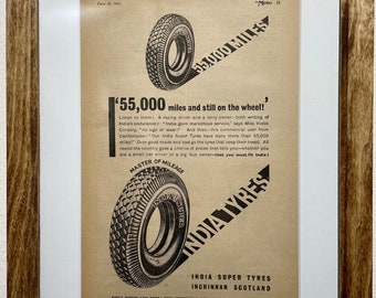 1931 India Tyres Advertisement, Handmade Wooden Frame, “The Motor” Antique Magazine, Vintage Wall Art, Home Decoration