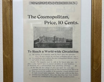 1895 Cosmopolitan Advertisement, Handmade Wooden Frame, “The Century Magazine” Antique Magazine, Vintage Wall Art, Home Decoration