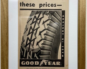 1931 Goodyear Advertisement, Handmade Wooden Frame, “The Motor” Antique Magazine, Vintage Wall Art, Home Decoration