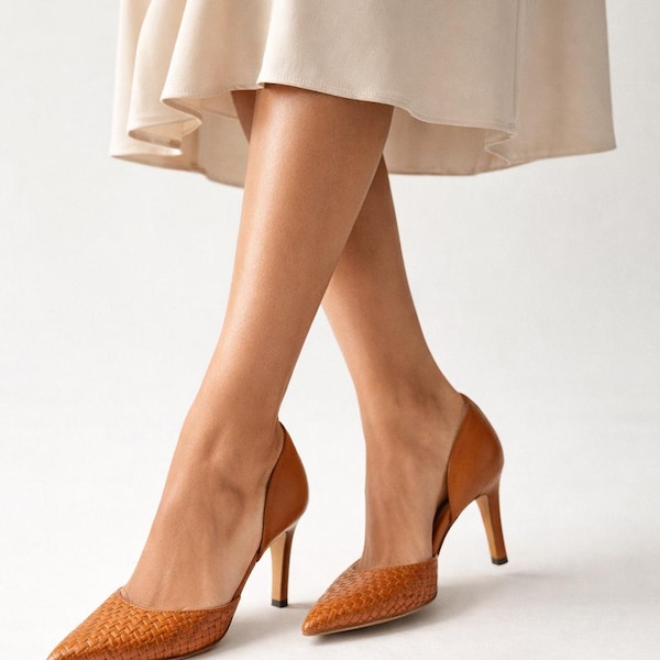 Antonio Melani Cognac Woven Leather D’Orsay Pumps – Made in Italy size 6.5