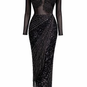 sachin and babi light blue dress Tiered skirt illusion evening gown in black – La Novale Atelier main image 0